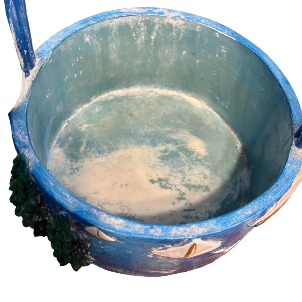 One of a Kind Nautical Decorative Basket Small Blue Lighthouse Sailboat‎ Resin